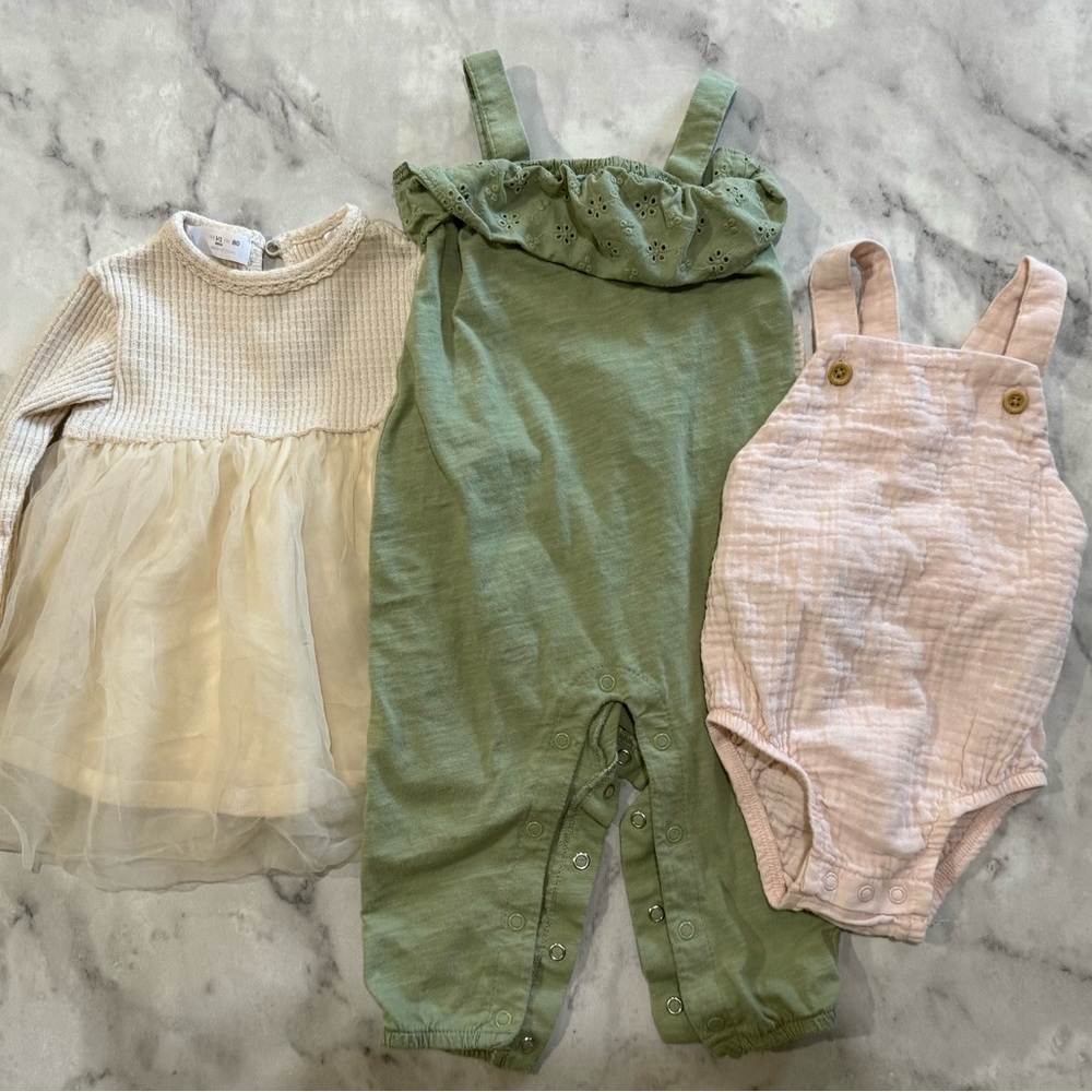 Green Jumpsuit and Pink Romper Set
